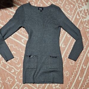 NEW Y2K VINTAGE long Sleeve Grey Sweater Dress  Gold Zipper On Shoulders Medium